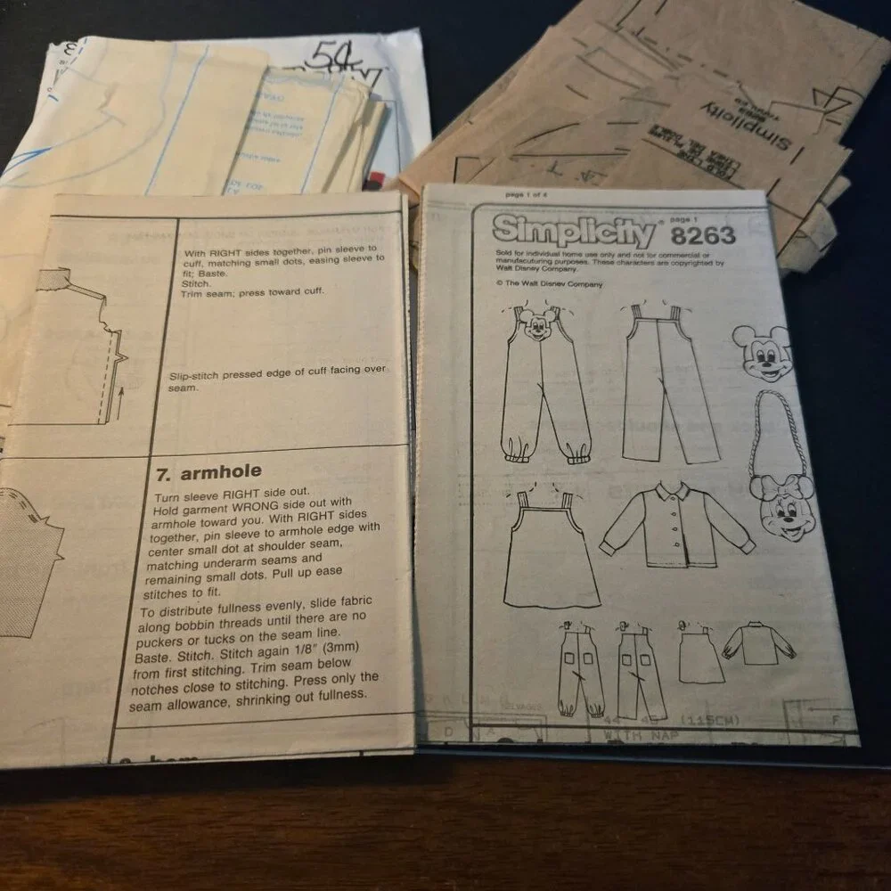 Simplicity 8263 Toddler shirt overalls jumper Mickey Minnie Mouse CUT Size 3